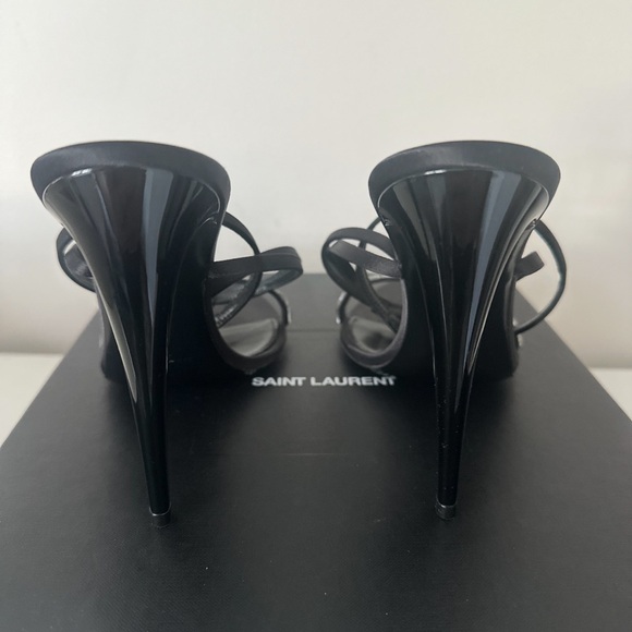 Saint Laurent Black Satin Gloria Embellished Heeled Sandals 39 - Picture 5 of 7